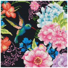 Алмазная мозаика на подрамнике ТМ Белоснежка "Колибри в саду", 30X30 см.