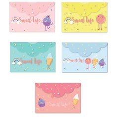 Attache SELECTION Папка-конверт на кнопке Sweet life А5, пластик 200 мкм, 5 штук ассорти