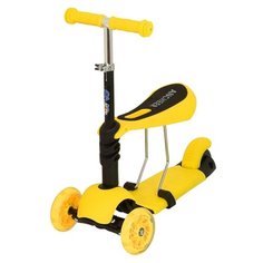 Самокат EVO Kids M-1 3в1 со светящимися колесами и съемным регулируемым сиденьем, желтый