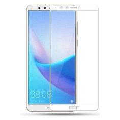 Защитное стекло полного покрытия Huawei Y9 (2018) FLA LX1 белая рамка Glass PRO