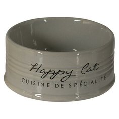 Миска для животных DUVO+ керамическая, "Happy Cat", серая, 10.5см/300мл (Бельгия)