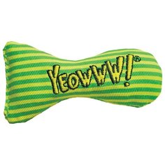 Игрушка для кошек ROSEWOOD мягкая с кошачьей мятой "Рыбка YEOWWW", жёлто-зеленая полоска, 7.5х4х3см