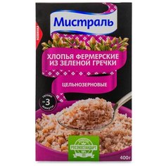 Хлопья Мистраль Фермерские из зеленой гречки 400г картонная коробка Россия Mistral