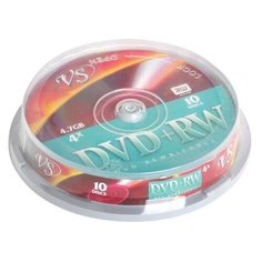 Диски DVD + RW VS 4,7 Gb 4x, КОМПЛЕКТ 10 шт., Cake Box, VSDVDPRWCB1001