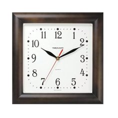 Часы настенные TROYKA 81863835, квадрат, белые, коричневая рамка, 29х29х3,5 см Тройка