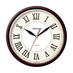 Часы настенные TROYKA 91931915, круг, белые, коричневая рамка, 23х23х4 см Тройка