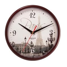 Часы настенные TROYKA 91931927, круг, с рисунком "Paris", коричневая рамка, 23х23х4 см Тройка