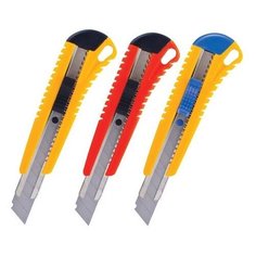 Нож канцелярский 18 мм BRAUBERG "Standard", 3 лезвия в комплекте, автофиксатор, корпус ассорти, 230918