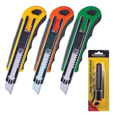 Нож канцелярский 18 мм BRAUBERG "Universal" с АВТОЗАМЕНОЙ ЛЕЗВИЙ, 6 лезвий в комплекте, автофиксатор, 230922