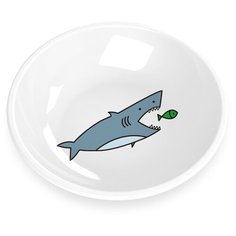 Миска для животных TARHONG "Shark", белая с рисунком, 13.3х2.8см/180мл
