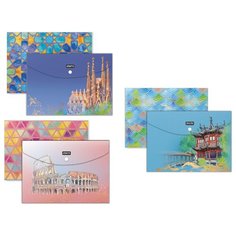 Папка-конверт на кнопке А4 Attache Selection Travel в ассортименте 0.18 мм (6 штук в упаковке)