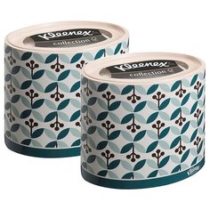 Набор Бумажные салфетки для лица Kleenex, круглая коробка, зеленые листочки, 64 шт х 2 уп