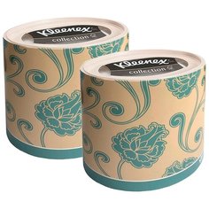 Набор Бумажные салфетки для лица Kleenex, круглая коробка, голубые цветы, 3-сл, 64 штх2 уп