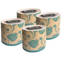 Набор Бумажные салфетки для лица Kleenex, круглая коробка, голубые цветы, 3-сл, 64 штх4 уп