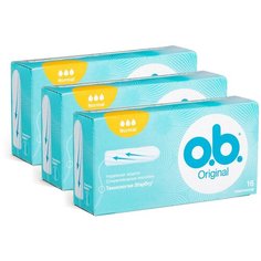 Тампоны женские гигиенические с технологией StayDry средство личной гигиены Original normal 3 уп по 16 шт O.B.