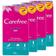 Прокладки ежедневные женские Кефри Cotton Fresh гигиенические ароматизированные прокладки 4 уп по 34 шт Carefree