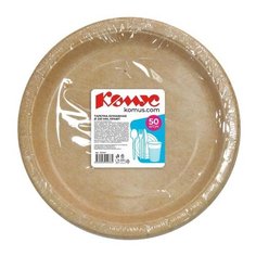 Комус Тарелка одноразовая бумажная Эконом, 230 мм, 50 шт., крафт