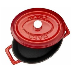 Литая чугунная овальная кастрюля с крышкой LAVA RED 10см 0,35л