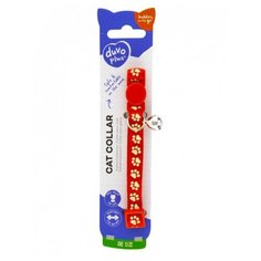 Ошейник для кошек нейлоновый DUVO+ "Белые лапки", красный, 20-30см/10мм (Бельгия)