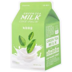 APIEU Маска тканевая с молочными протеинами и экстрактом зелёного чая Green Tea Milk One-Pack, 21 г