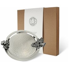 Поднос декоративный круглый с накладками "Виноград" (большая и малая) медный посереб. Кольчугинский мельхиор