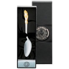 Ложка чайная "Герб" посеребр. с частичной позолотой + футляр 000000, -º, - Кольчугинский мельхиор