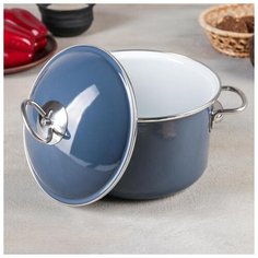 Кастрюля СтальЭмаль цилиндрическая, Grey, 2 л, серая