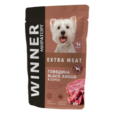Влажный корм для собак Winner Extra Meat с говядиной в соусе 24 шт. х 85 г (для мелких пород)