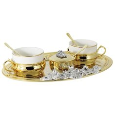Чайный набор CHINELLI на 2 персоны: поднос, 2 чашки, 2 ложки, сахарница с ложкой (GA-VEN6007-N)