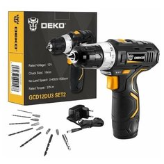 Аккумуляторная дрель-шуруповерт DEKO GCD12DU3 SET2 FU-Li-Ion + оснастка 13 шт, 12В, 1х1.5Ач, з/у