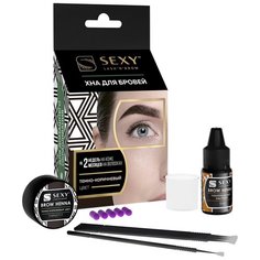 SEXY BROW HENNA Набор Хна для бровей в капсулах, 5 штук + Минеральный раствор, 10 мл для домашнего окрашивания темно-коричневый