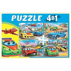 Пазл Рыжий кот 4в1 Крутые машинки №7 8, 12, 15, 20 элементов