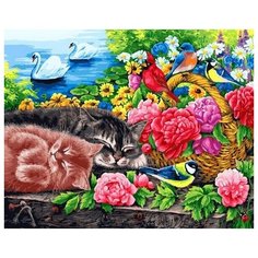 Набор для творчества Белоснежка картина по номерам на холсте Корзина с цветами 40 на 50 см