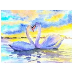 Набор для творчества Рыжий кот Холст с красками по номерам Красивые лебеди (20 цветов) 30х40 см