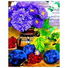 Набор для творчества Рыжий кот Холст с красками по номерам Яркий натюрморт со сливами 22*30см