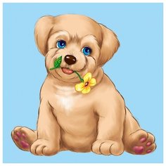 Холст с красками 20х20 см по номерам (в коробке), (11цв) Голубоглазый щенок (Арт. ХК-4045) Рыжий кот