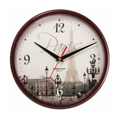 Часы настенные TROYKA 91931927, круг, с рисунком "Paris", коричневая рамка, 23х23х4 см 452290 Тройка
