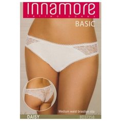 Innamore Трусы бразильяна Daisy средней посадки с кружевными вставками, размер 1(40), bianco