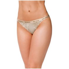 Alla Buone Трусы танга заниженной посадки бесшовные со вставками из плотного кружева, размер L(48), бежевый