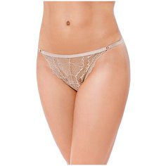 Alla Buone Трусы стринги низкой посадки кружевные с резинками по бокам, размер L(48), бежевый