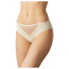 LUI et ELLE Трусы Invisible бразильяна бесшовные с кружевной вставкой низкой посадки, размер 4 (L), beige