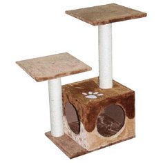 Когтеточка для кошек FOXIE Домик с двумя входами и площадками 30х40х67см бежево-коричневый