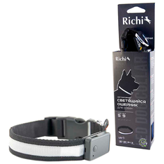 Ошейник Richi Led лента, нейлоновый S, USB, обхват шеи 32-34 см черный