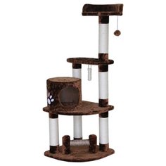 Когтеточка для кошек FOXIE трехуровневая с лежанками и домиком 50х50х130см коричневая