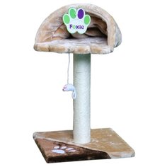 Когтеточка для кошек FOXIE Лежанка на столбике с игрушкой 35х35х50см бежево-коричневая
