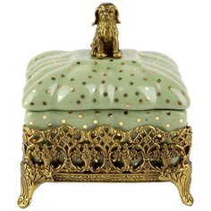 Шкатулка с собачкой под старину из фарфора с бронзой 12x11x12см ГЛАСАР