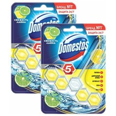 DOMESTOS Блок для очищения унитаза POWER 5 свежесть лайма 55гр (2 шт в наборе)