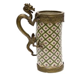 Ваза с ручкой в виде дракона Roma 21x13x18см под старину из фарфора с бронзой, Glasar ГЛАСАР