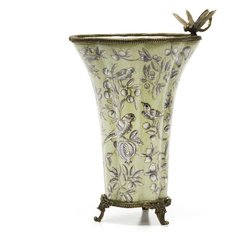 Ваза со стрекозой под старину из фарфора с бронзой, Glasar ГЛАСАР