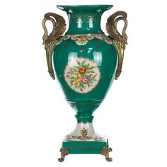Ваза Emerald 25x20x43см под старину из фарфора с бронзой, Glasar ГЛАСАР
